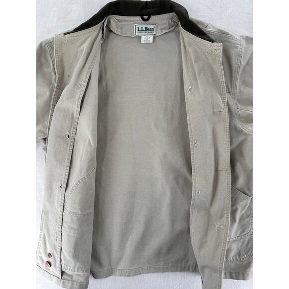 Vintage LL Bean Mens Barn Coat Chore Jacket Beige Tan Canvas Cotton Large 70-80s - Picture 3 of 7
